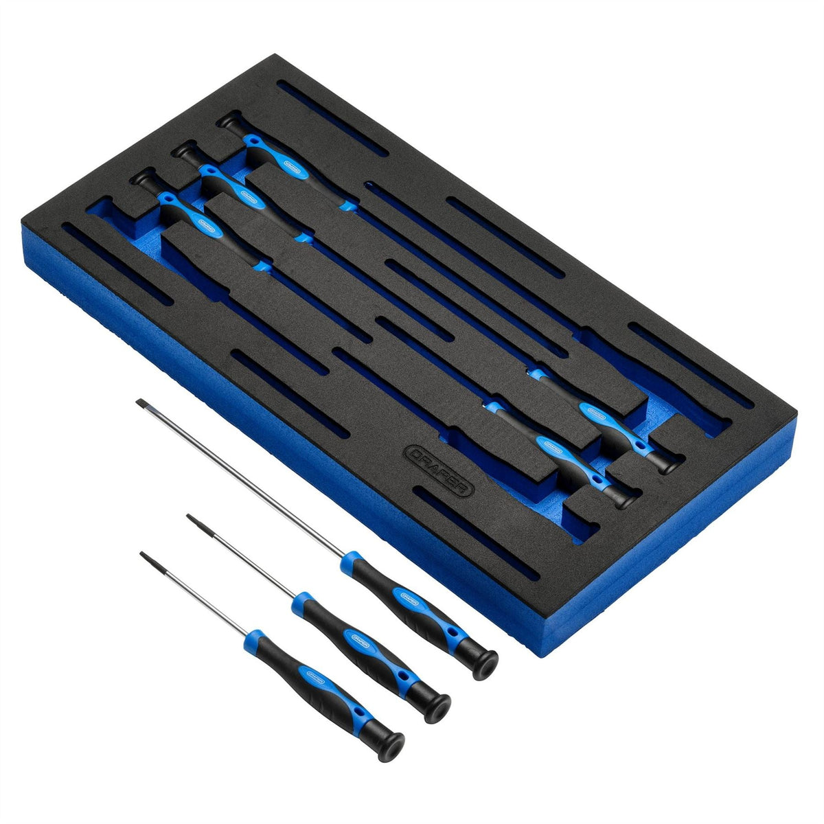 Draper Extra Long Precision Screwdriver Set in 1/4 Drawer EVA Insert Tray (8 Piece) 63399 White Rose Tools