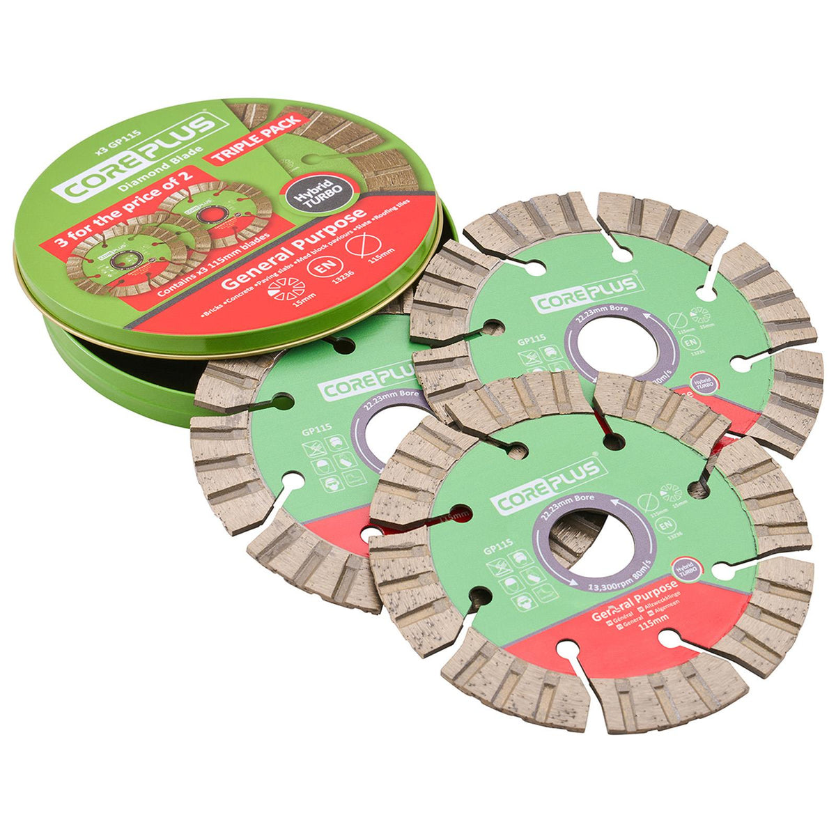 Coreplus 115mm Diamond Cutting Blades (3 Pack) CORDBGP1153 White Rose Tools