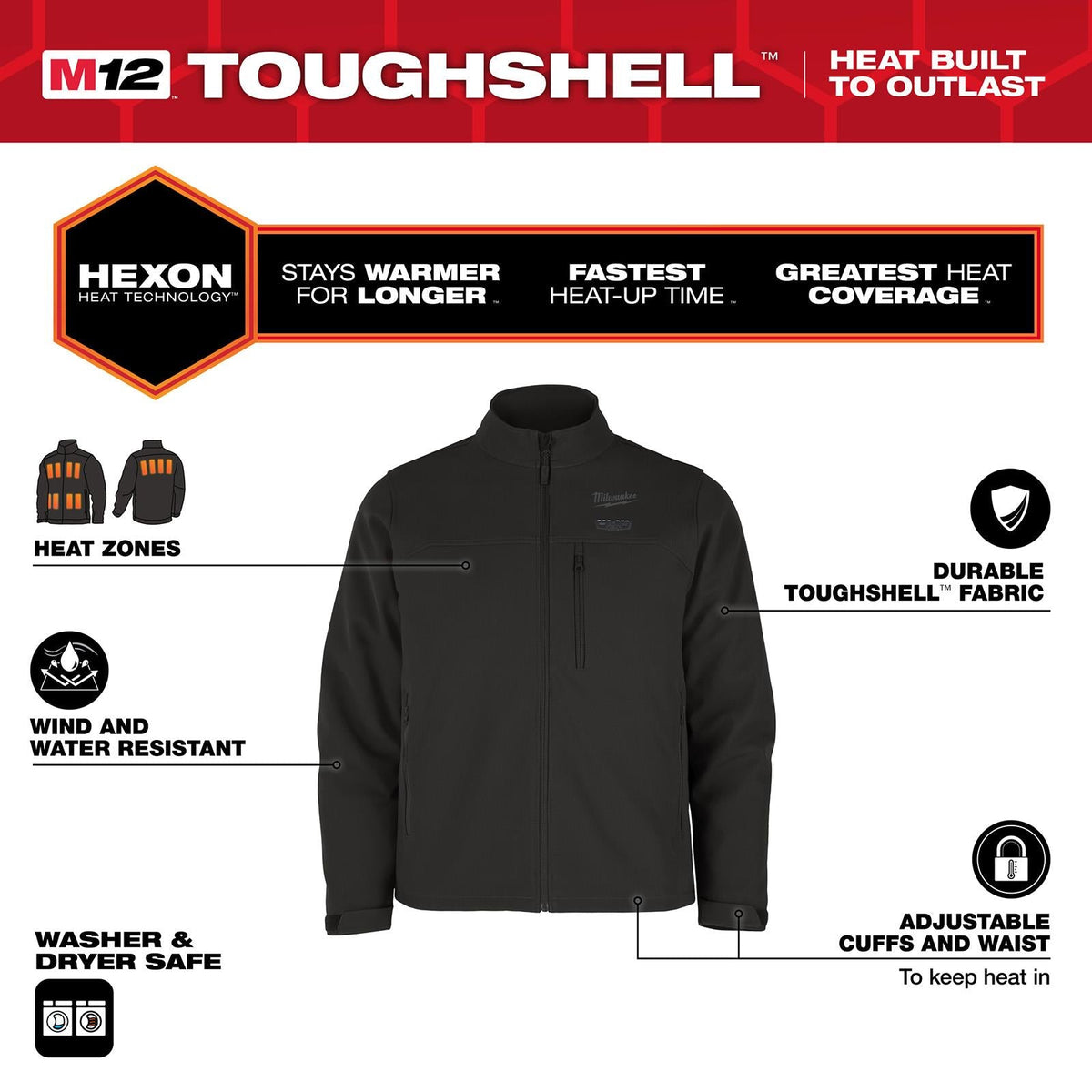 Milwaukee M12 HEXON Heated Jacket Toughshell M12 HJ6 - Choose Size and Colour White Rose Tools