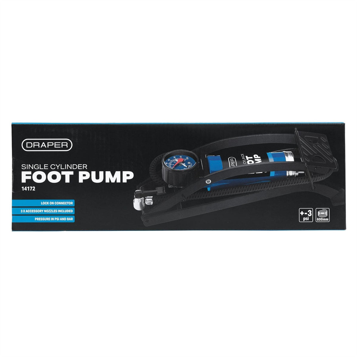 Draper Single Cylinder Foot Pump with Pressure Gauge 14172 White Rose Tools