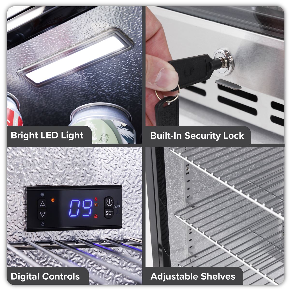 Baridi Outdoor Drinks/Beverage/Bar Fridge with Triple Glazed Door & Security Lock 150L - Stainless Steel White Rose Tools