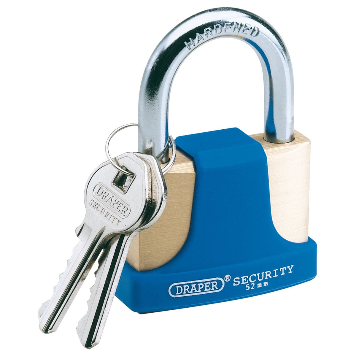 Draper Solid Brass Padlock and 2 Keys with Hardened Steel Shackle and Bumper 52mm 64166 White Rose Tools