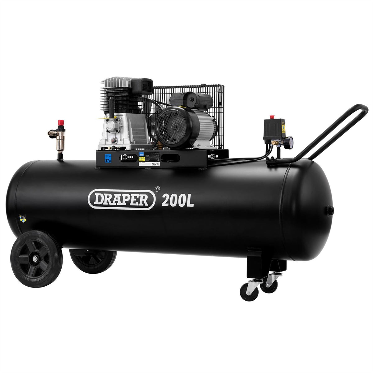Draper 230V 200L Belt-Driven Air Compressor 2.2kW/3hp 55315 White Rose Tools
