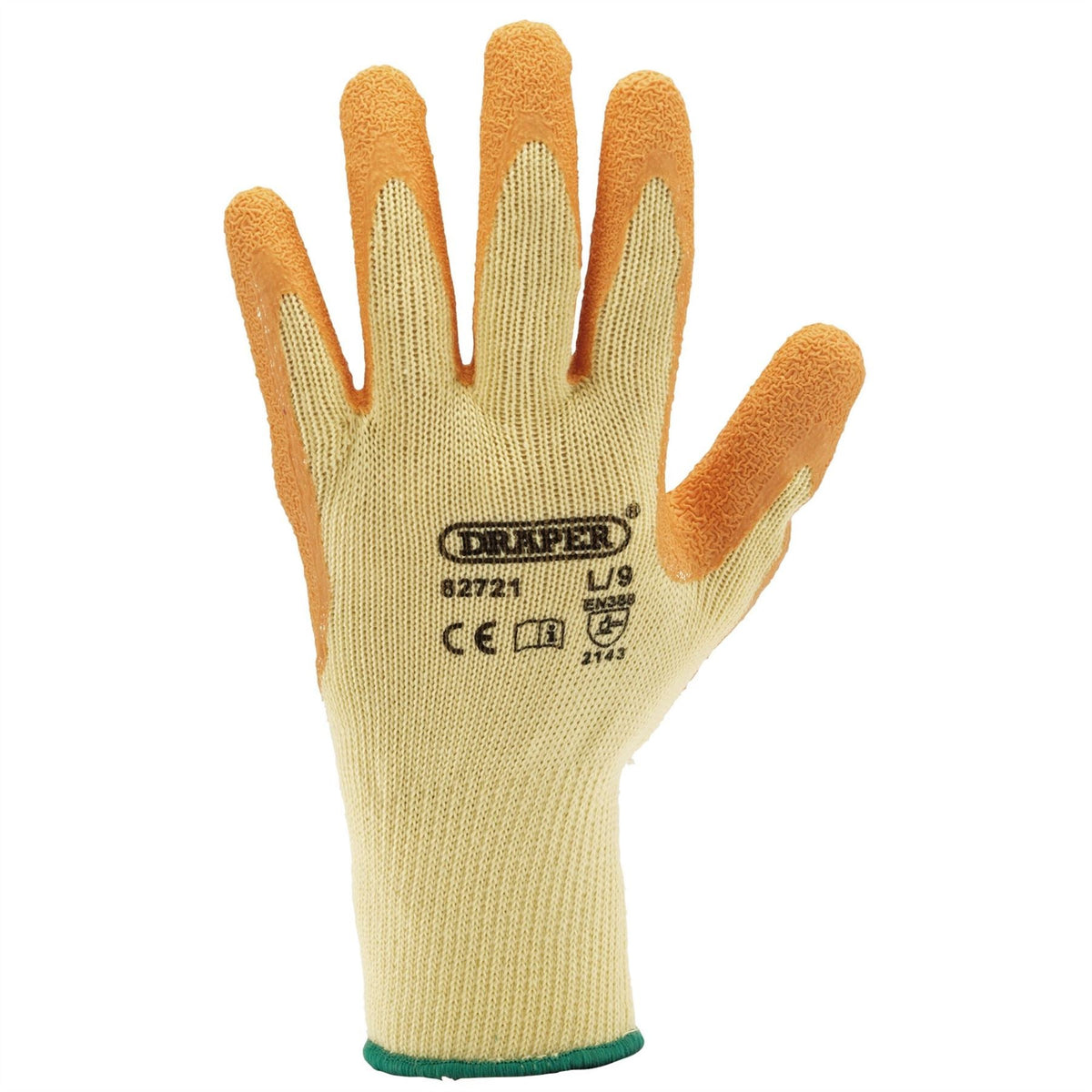 Draper Heavy Duty Latex Coated Work Gloves Large Orange 82721 White Rose Tools