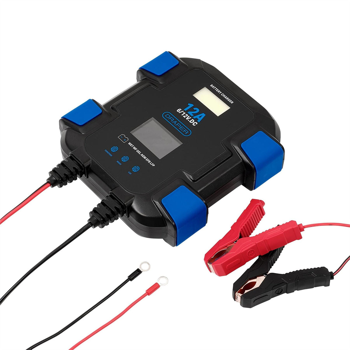 Draper 12A 6/12V Smart Battery Charger with Light 32283 White Rose Tools
