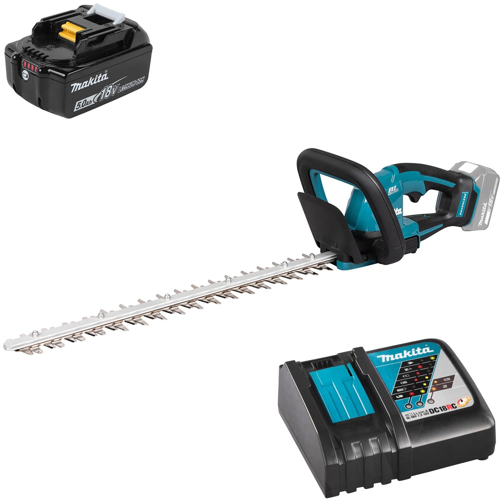 Makita Hedge Trimmer Kit 50cm 18V LXT Li-ion Brushless Cordless 5Ah Battery and Charger Garden Bush Cutter Cutting DUH506RT