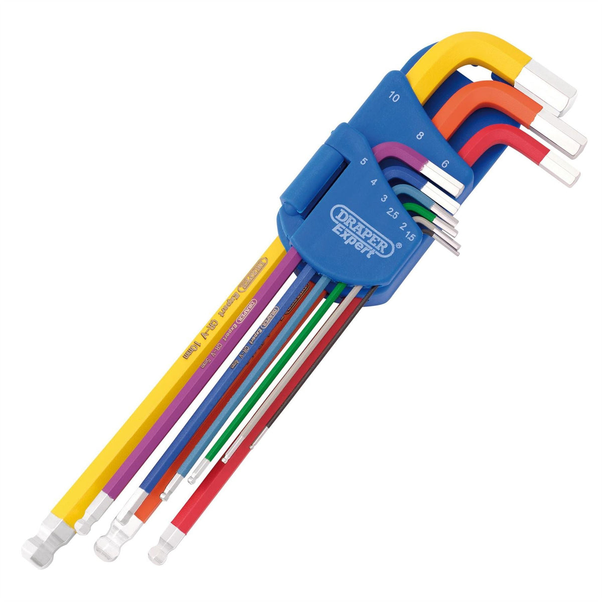 Draper Expert Metric Extra Long Hex. and Ball End Key Set Colour Coded (9 Piece) 66134 White Rose Tools