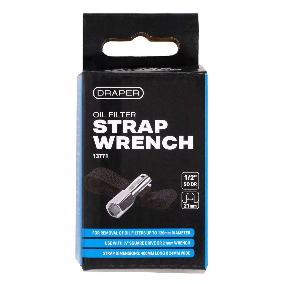 Draper Oil Filter Strap Wrench 1/2" Sq. Dr. or 21mm 13771 White Rose Tools