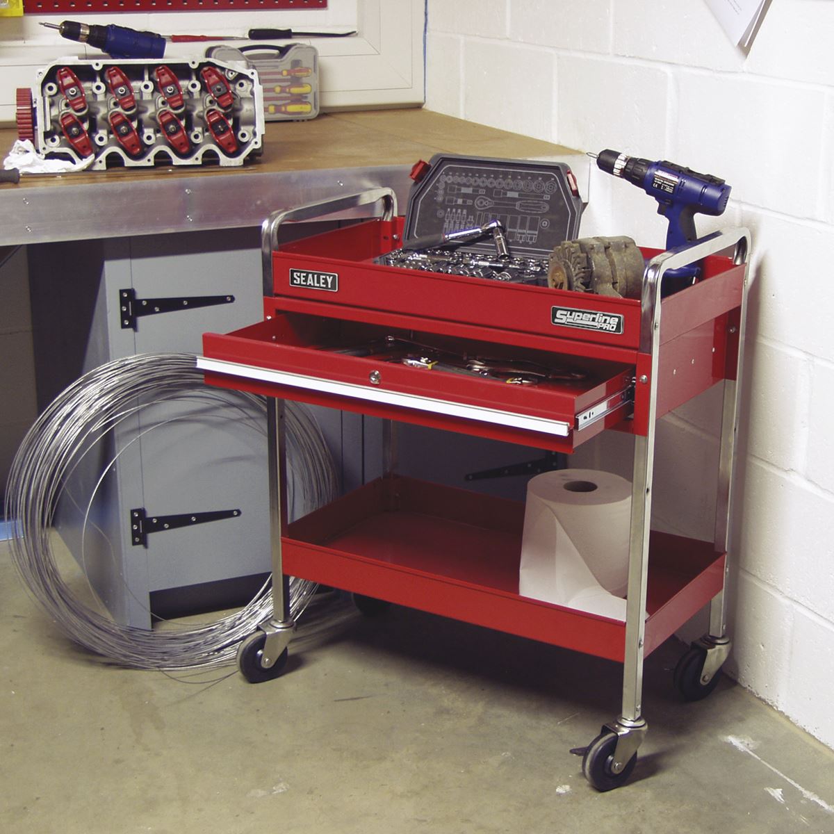 Sealey Superline Pro Trolley 2-Level Heavy-Duty with Lockable Drawer