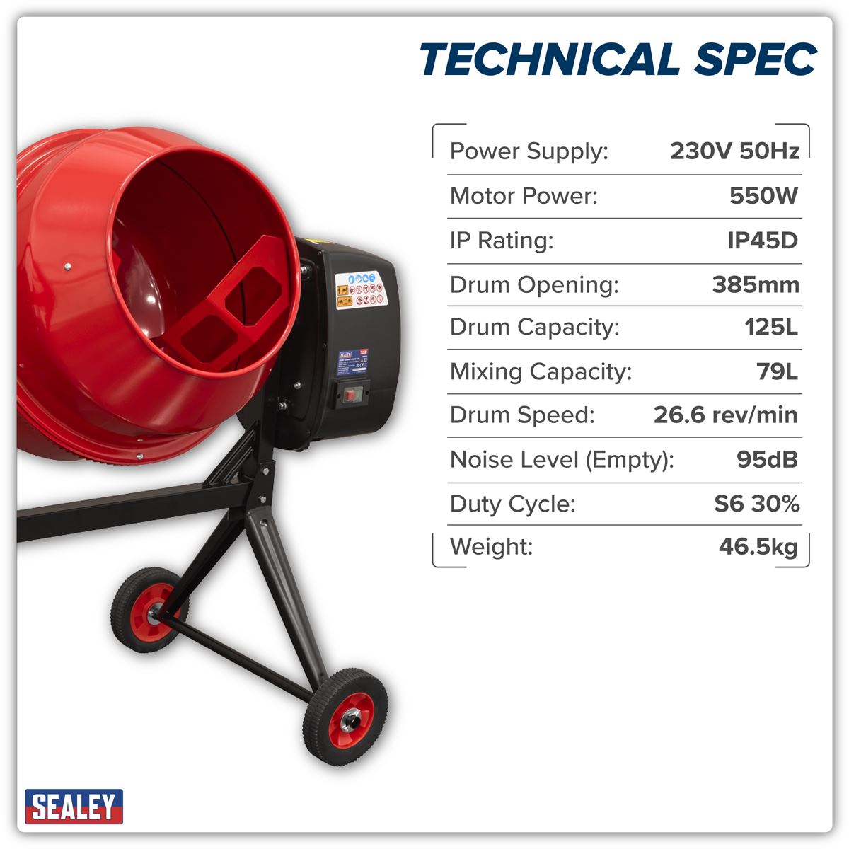 Sealey 125L Cement Mixer 550W