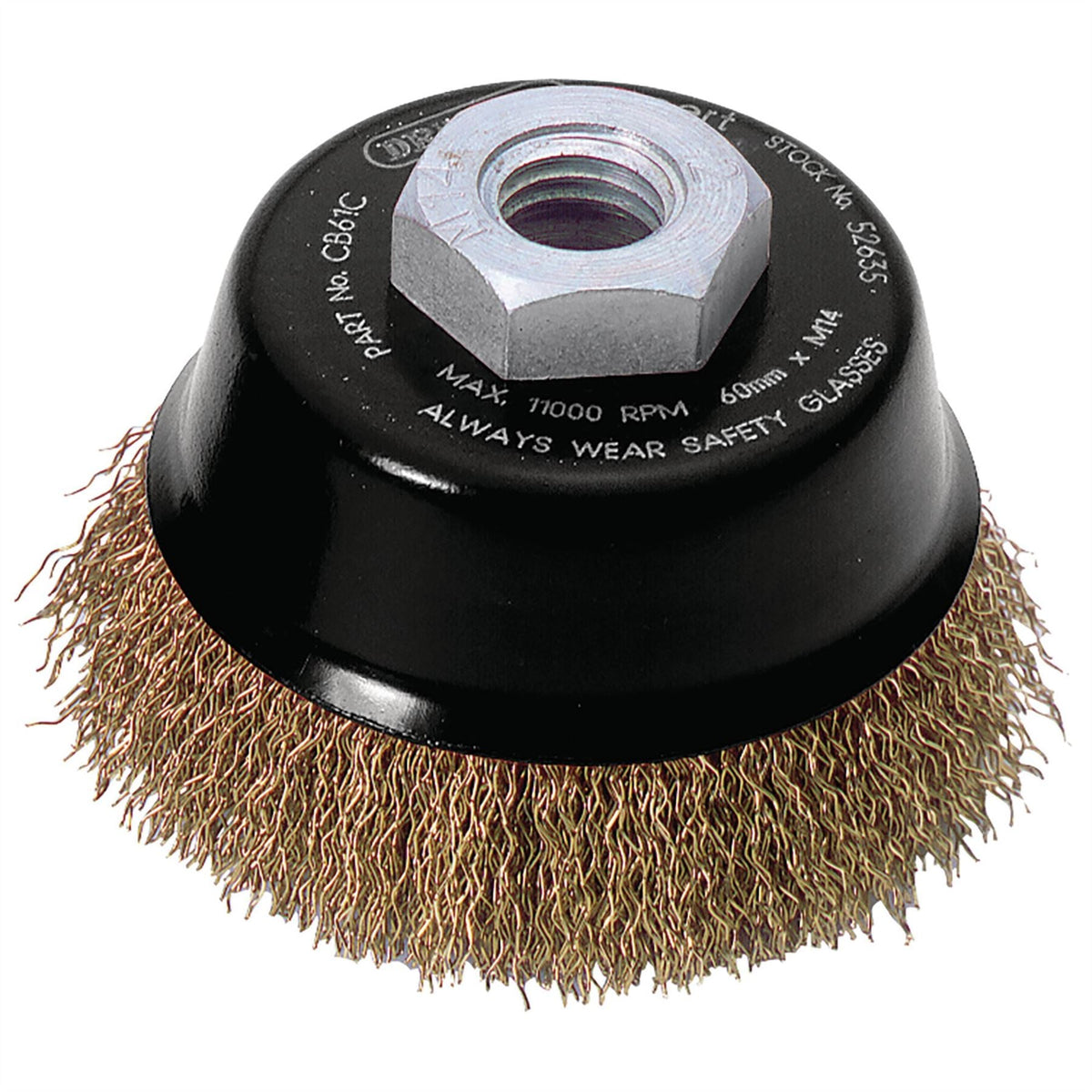 Draper Expert Brassed Steel Crimped Wire Cup Brush 60mm M14 52635 White Rose Tools