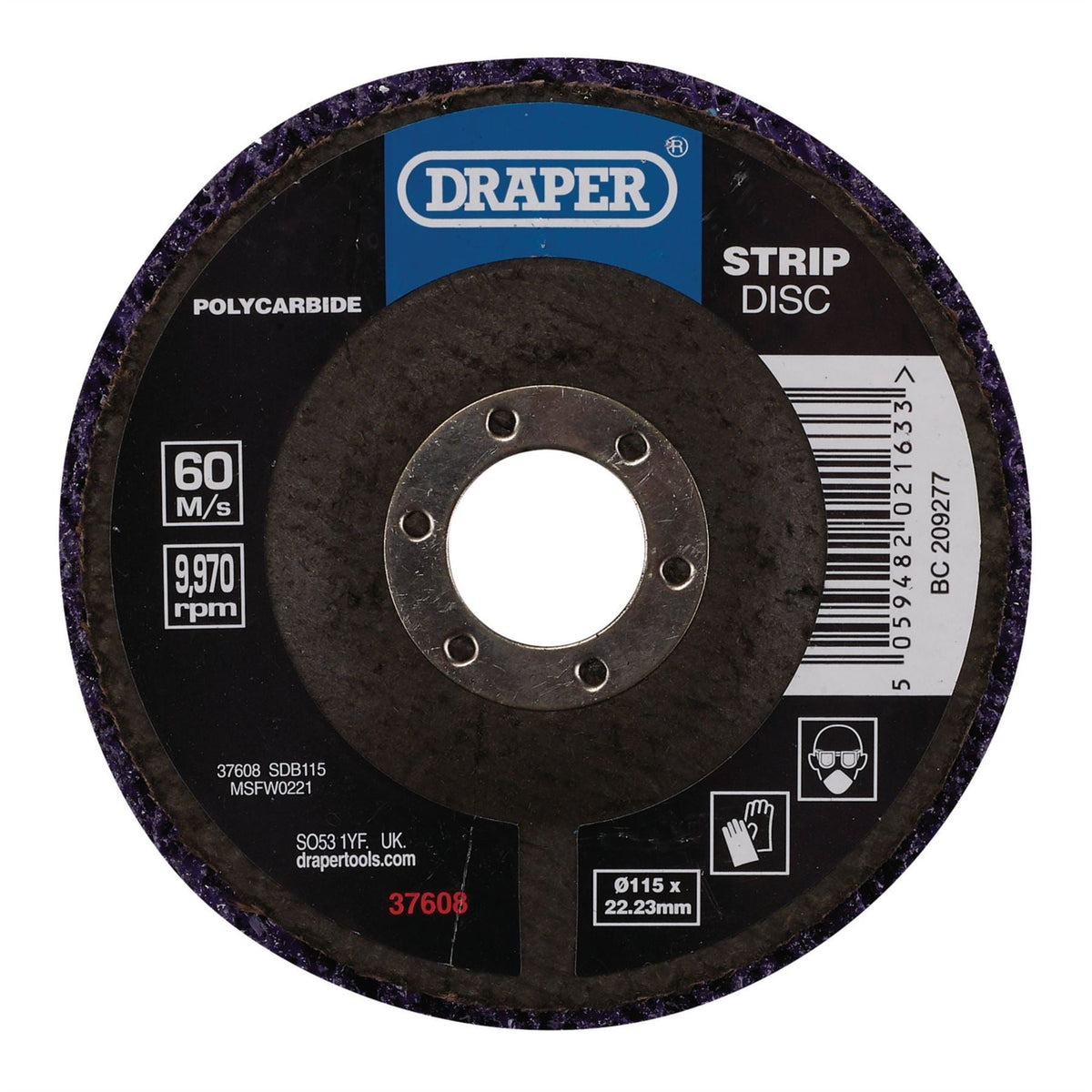 Draper Polycarbide Strip Disc 115mm 22.23mm 180 Grit Purple 37608 White Rose Tools