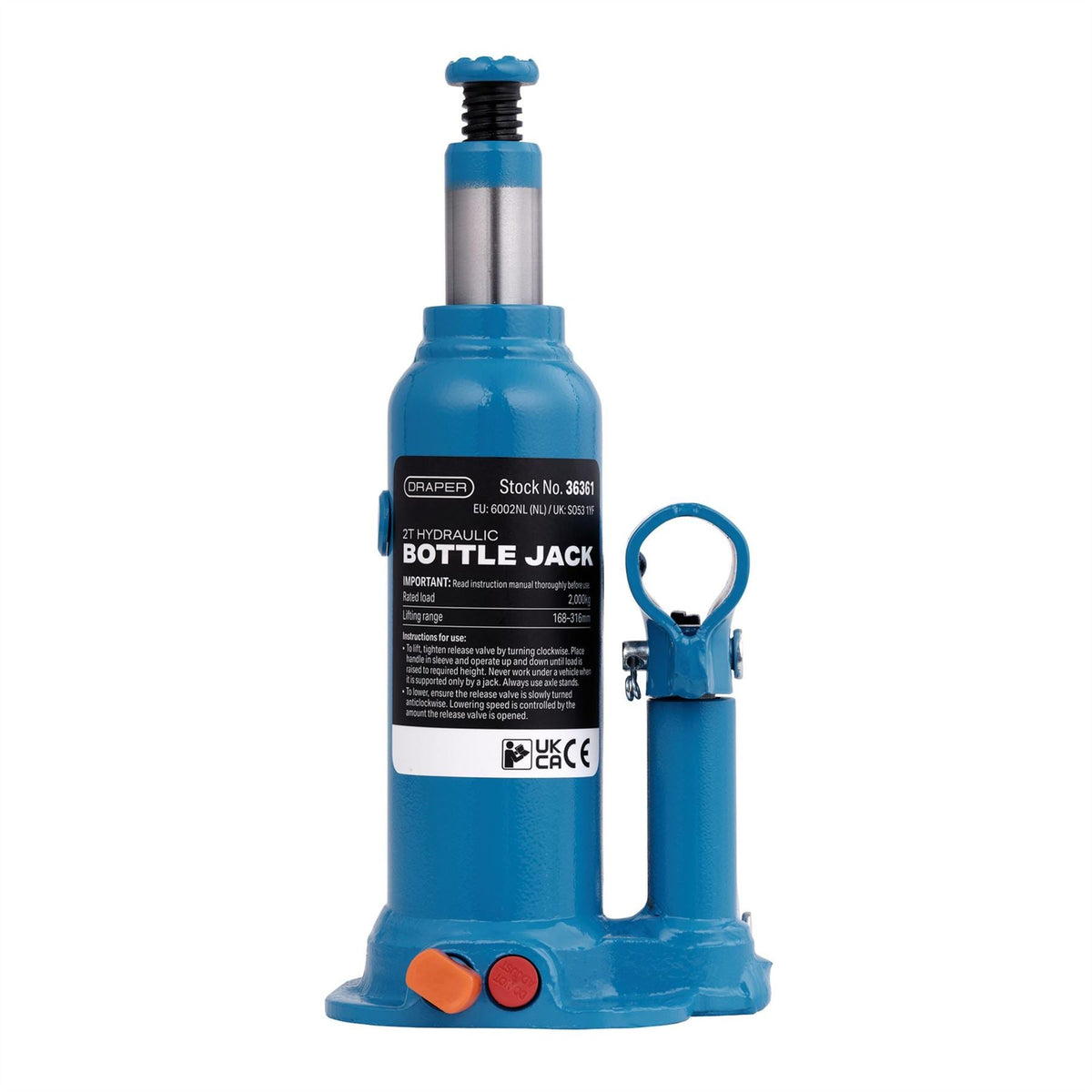 Draper Hydraulic Bottle Jack 2 Tonne 36361 White Rose Tools