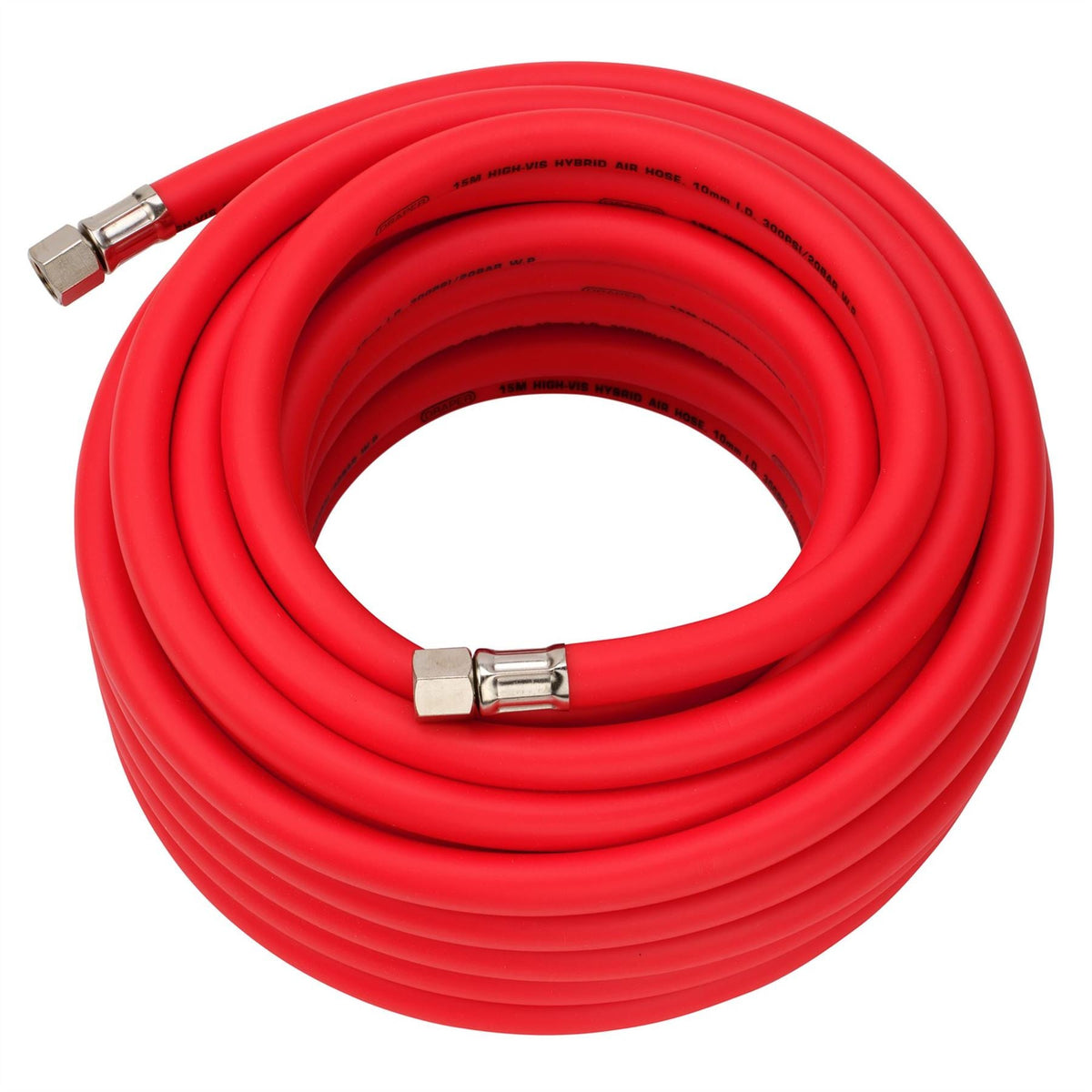 Draper High Visibility Hybrid Air Hose 15m x 10mm 1/4" BSP Red 31731 White Rose Tools