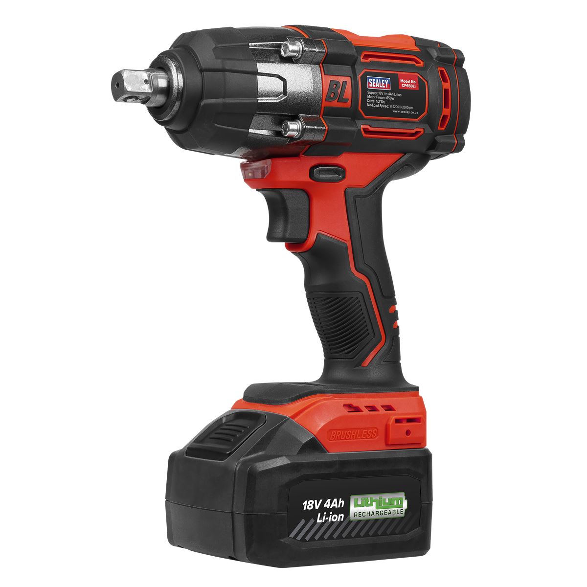 Sealey Cordless Brushless Impact Wrench 18V 4Ah Lithium-ion 1/2"Sq Drive