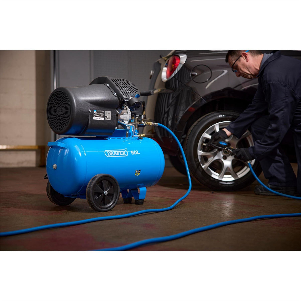 Draper 230V 50L Direct Drive V-Twin Air Compressor 2.2kW/3HP 29355 White Rose Tools