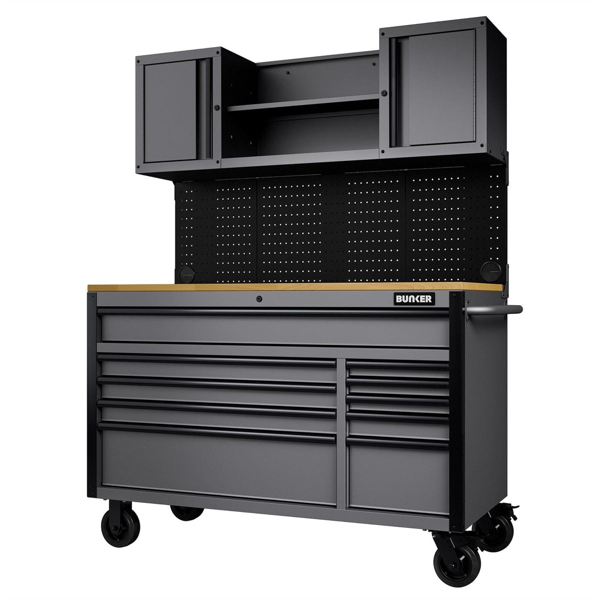 BUNKER 10 Drawer Roller Workstation with Workbench 56" Light Grey 27360 White Rose Tools