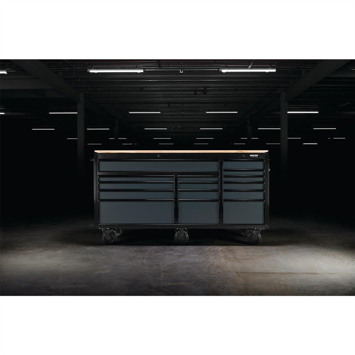 BUNKER 15 Drawer Workbench Roller Tool Cabinet 72" Grey 27242 White Rose Tools