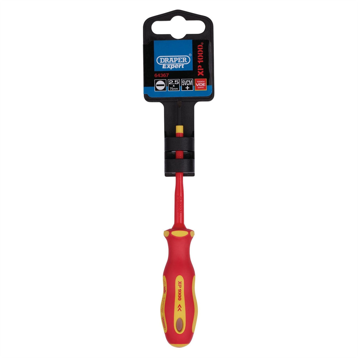 Draper XP1000 VDE Plain Slot Screwdriver 2.5 x 75mm 64367 White Rose Tools