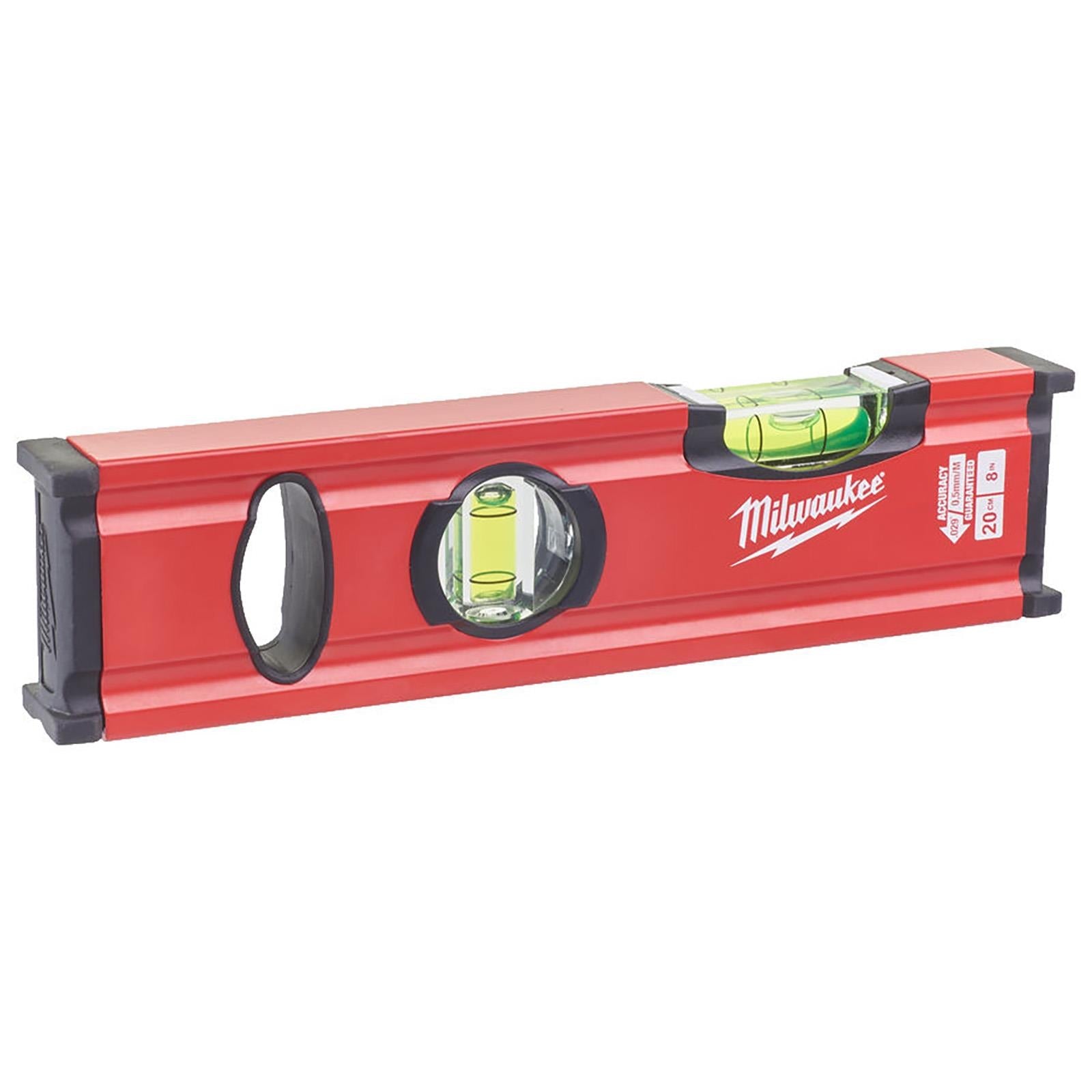 Milwaukee 20cm Spirit Level Slim Box Shockproof Measuring 2 Vial Precision Milled