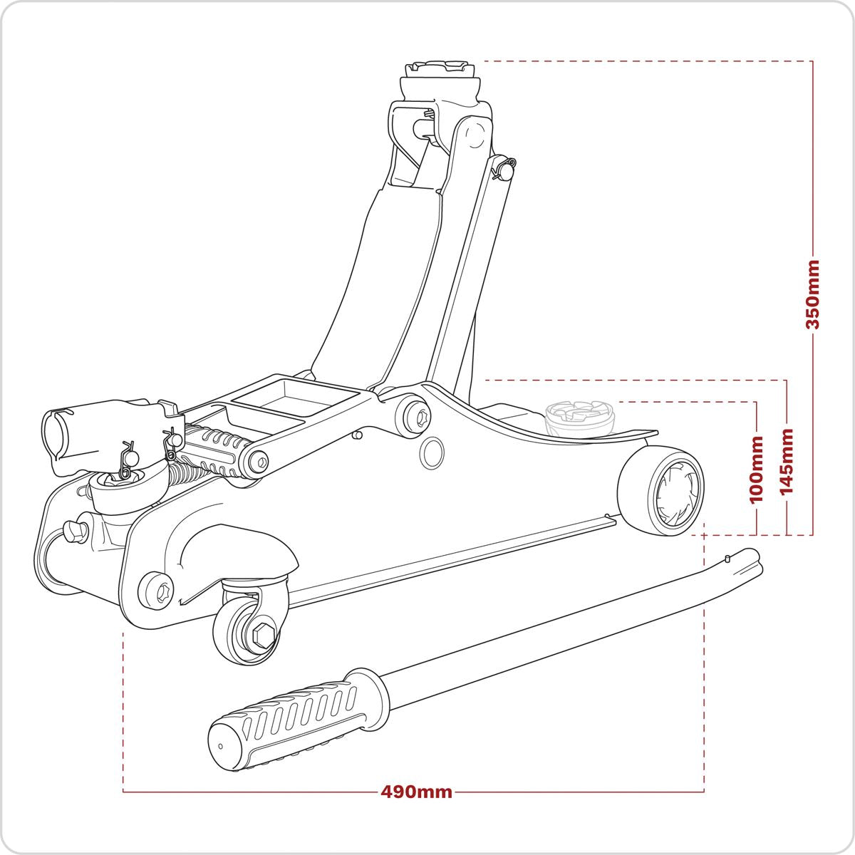 Sealey 180° Handle Low Profile Short Chassis Trolley Jack 2 Tonne - Red