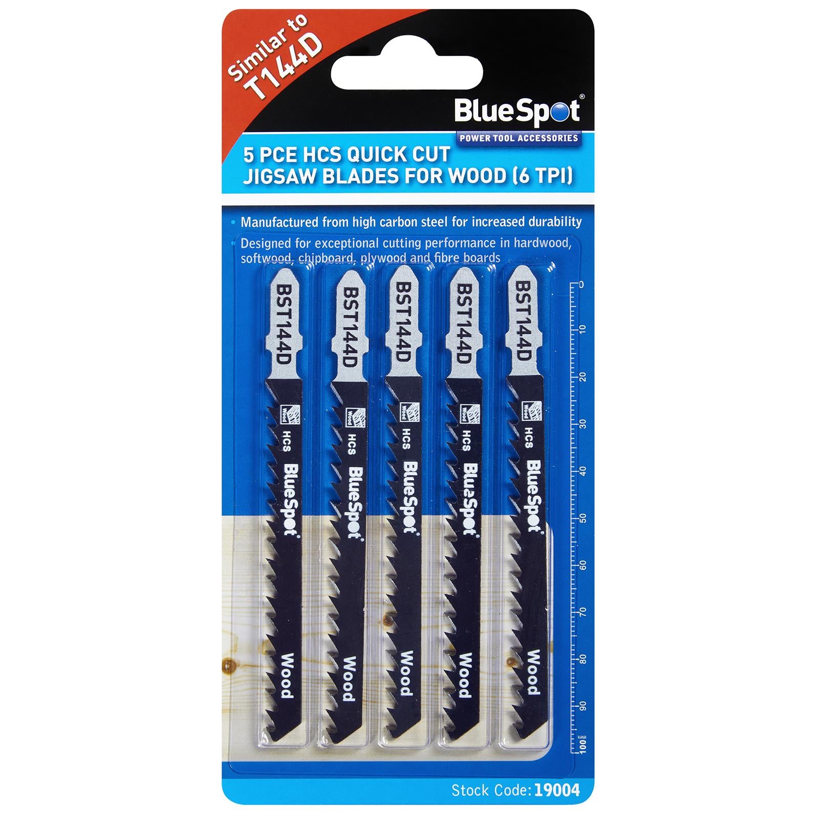BlueSpot HCS Quick Cut Jigsaw Blades For Wood 6 TPI 5 Piece T144D