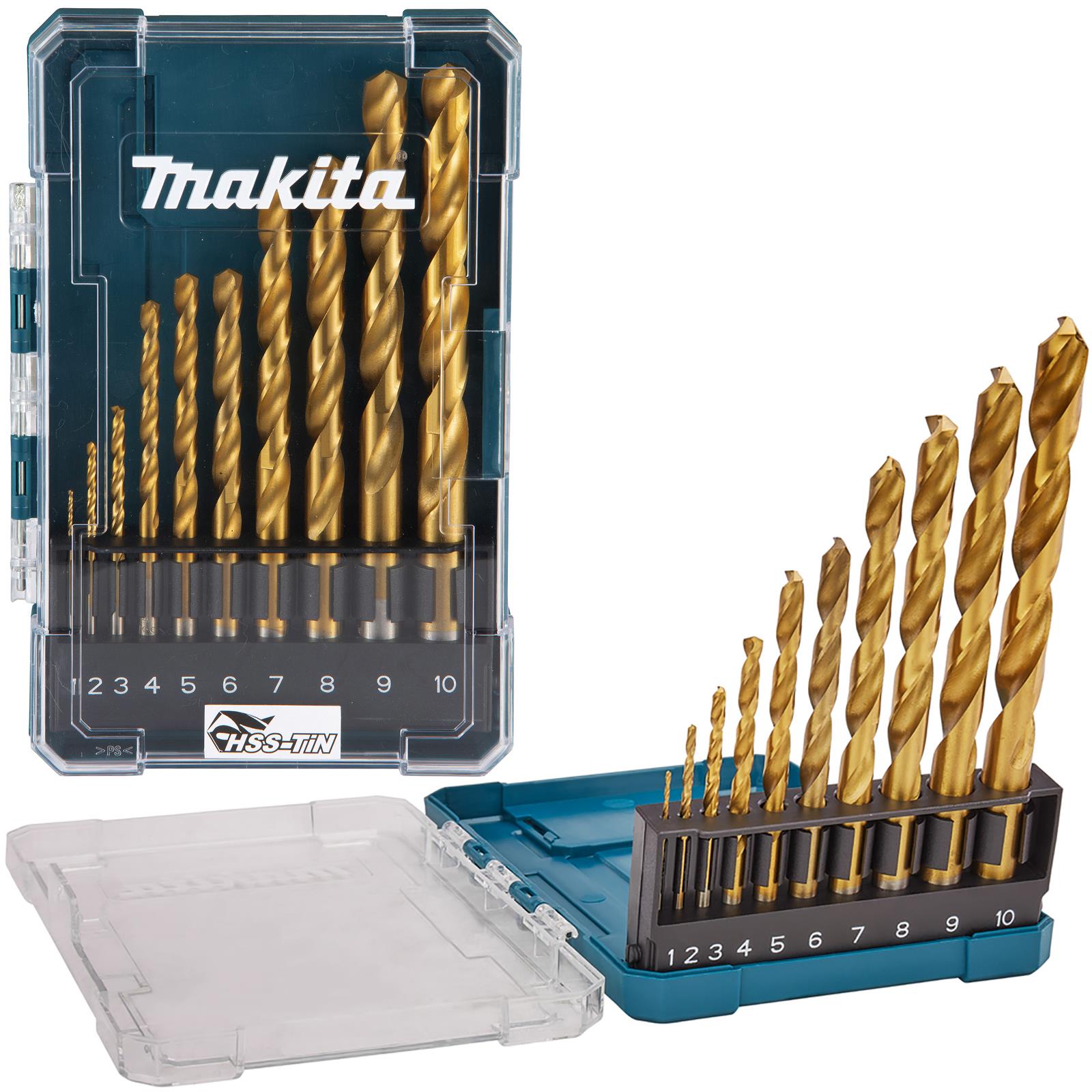Makita HSS TiN Drill Bit Set Steel Metal Wood Iron Titanium Nitride 1-10mm 10pc