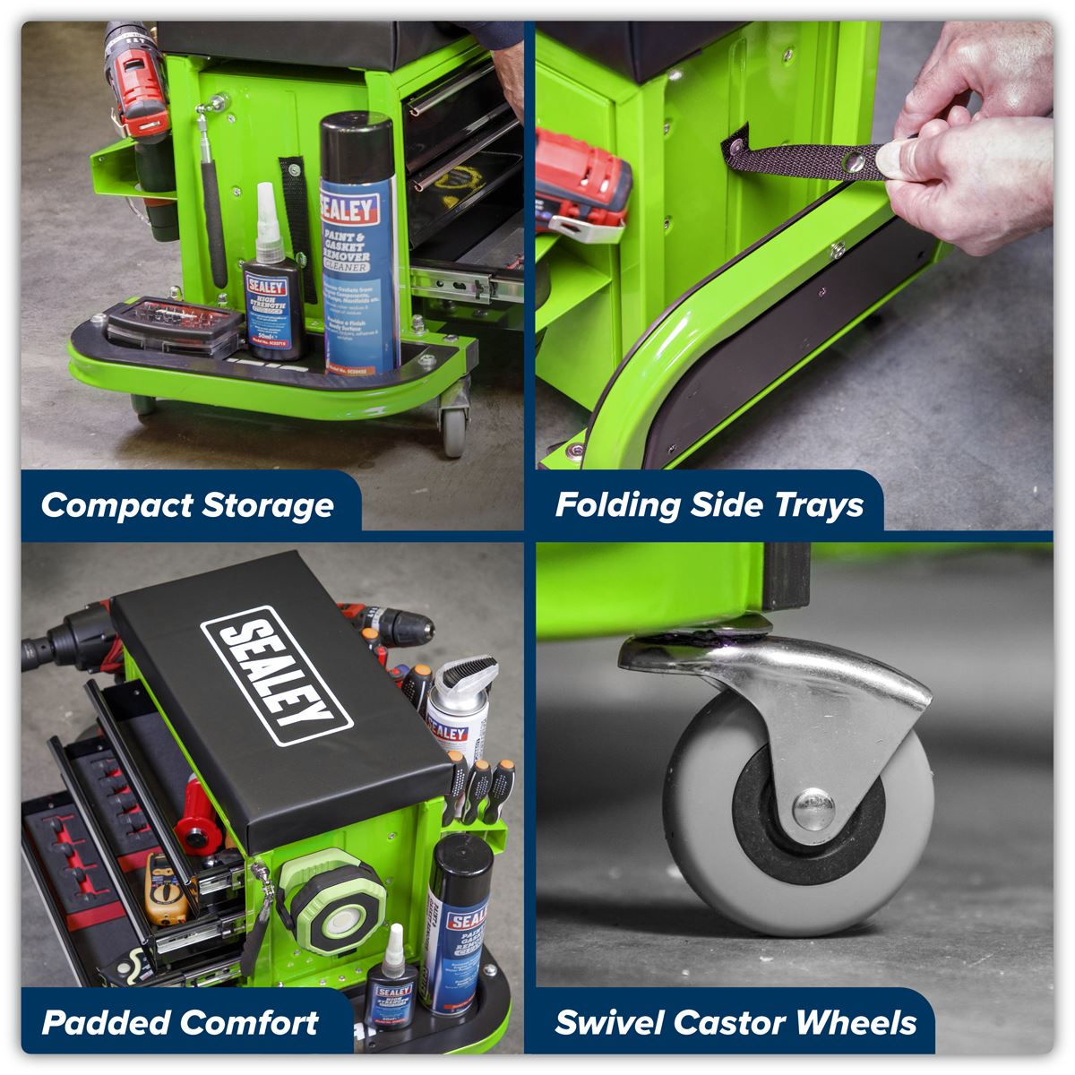 Sealey Mechanic's Utility Seat & Toolbox - Green