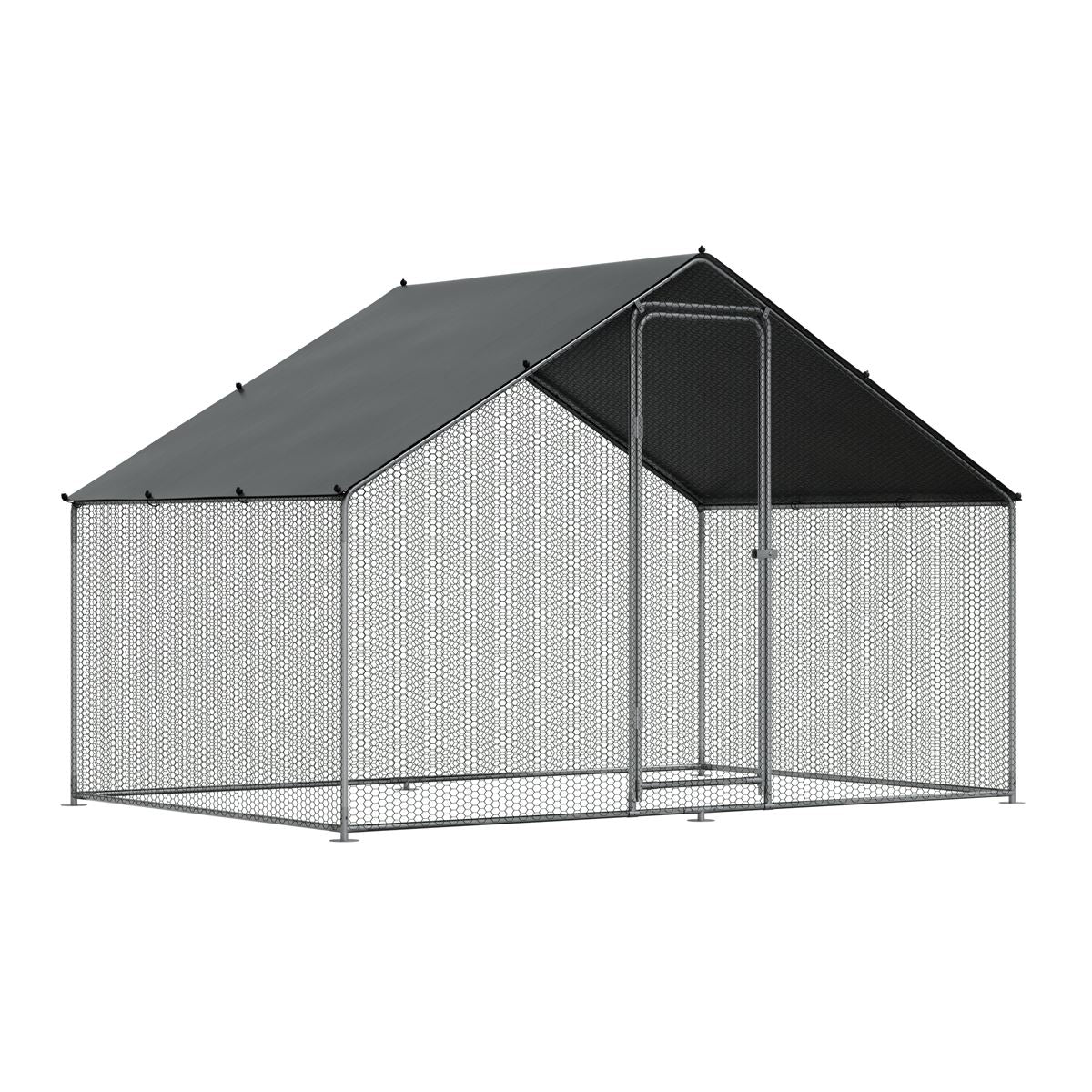 Dellonda 3 x 2 x 2m Walk-In Chicken Run, Galvanized Steel, Roof Cover, PVC Coated Chicken Wire White Rose Tools