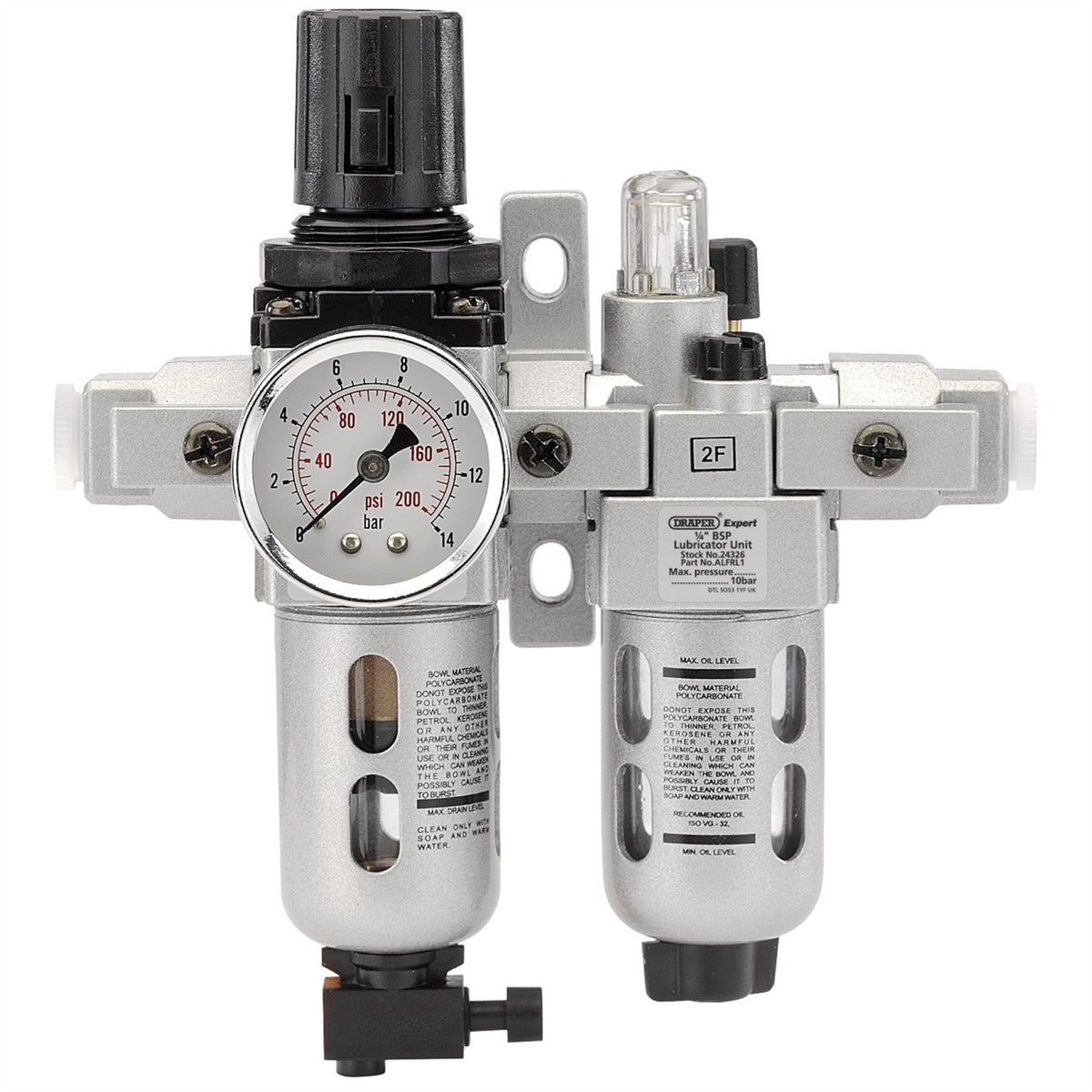 Draper 1/4" BSP Combined Filter/Regulator/Lubricator Unit (FRL) 24326 White Rose Tools