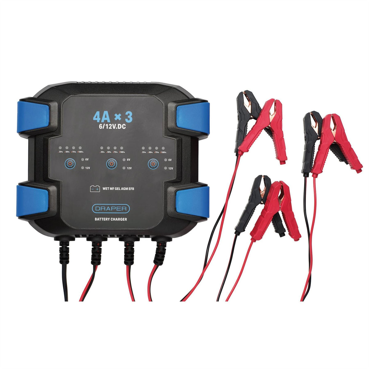 Draper 3 Bank 6/12V Smart Charger 12A (3x4A) 32276 White Rose Tools