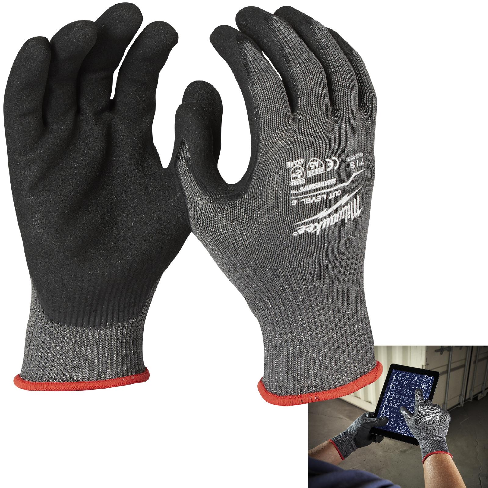 Milwaukee Safety Gloves Cut Level 5/E Dipped Glove Size 8 / M Medium