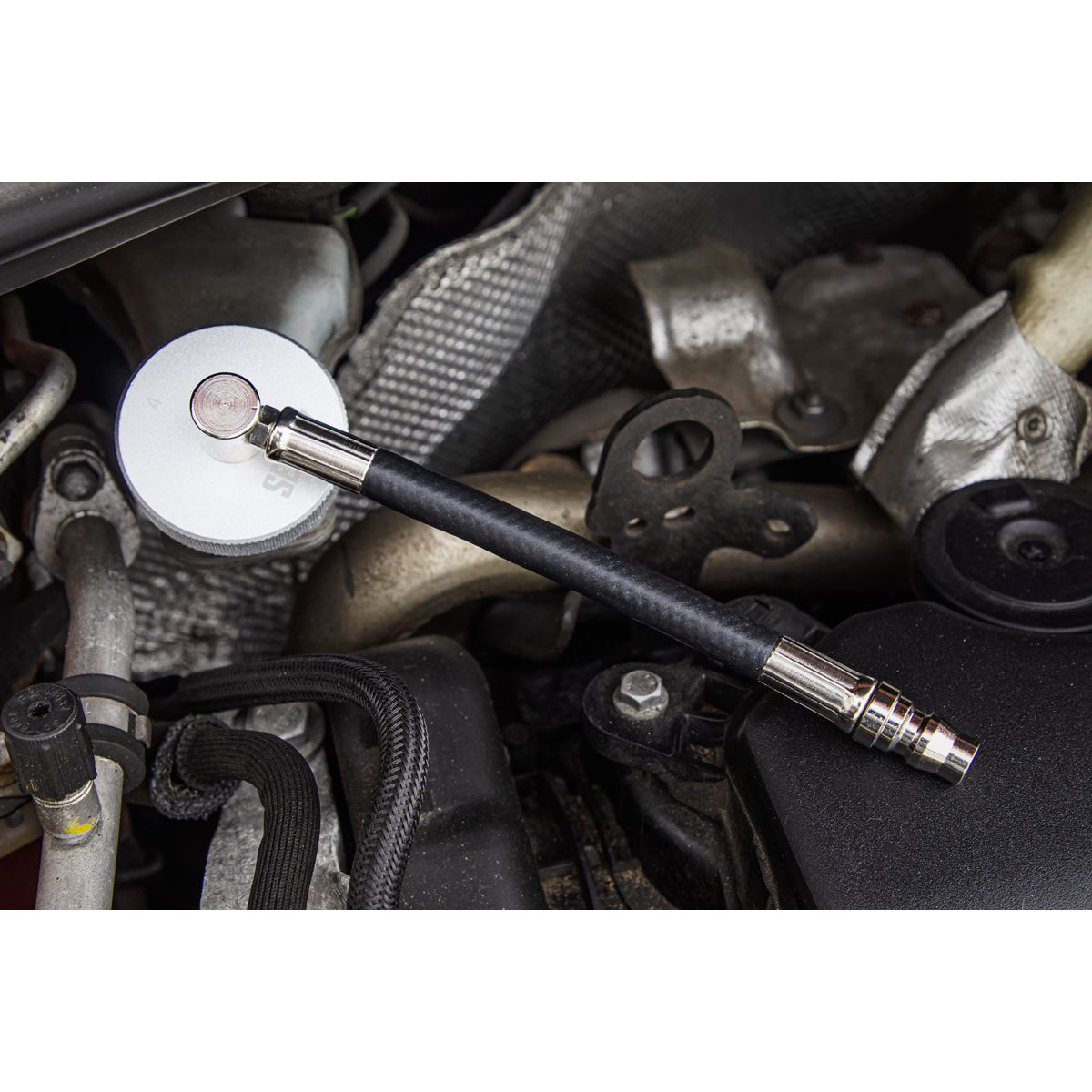 Sealey Brake Pressure Bleeder Cap Ø45mm - Connector With Hose 90°