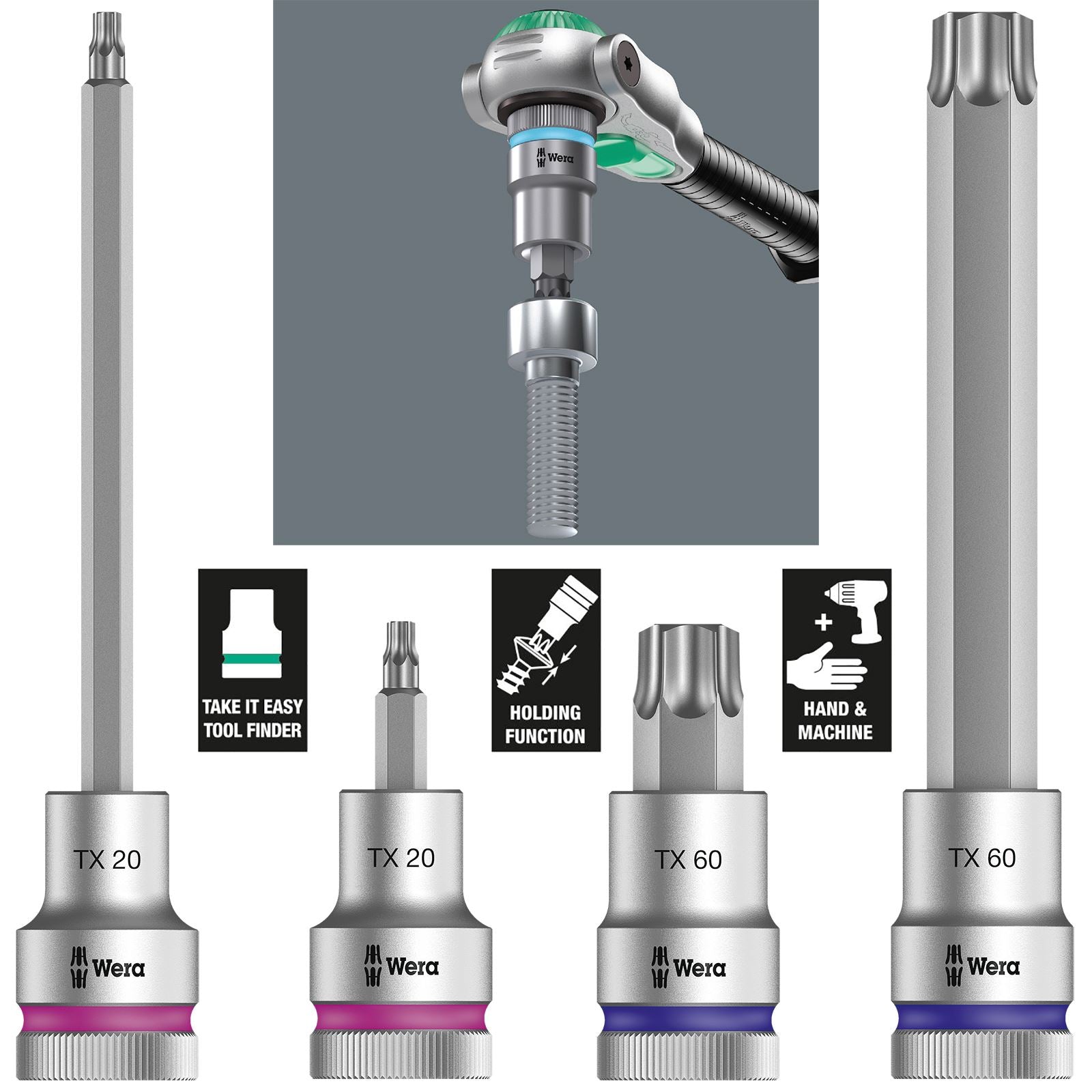 Wera Socket Bit TORX HF 1/2" Drive Zyklop Socket Bits with Holding Function 8767 C TX20-TX60