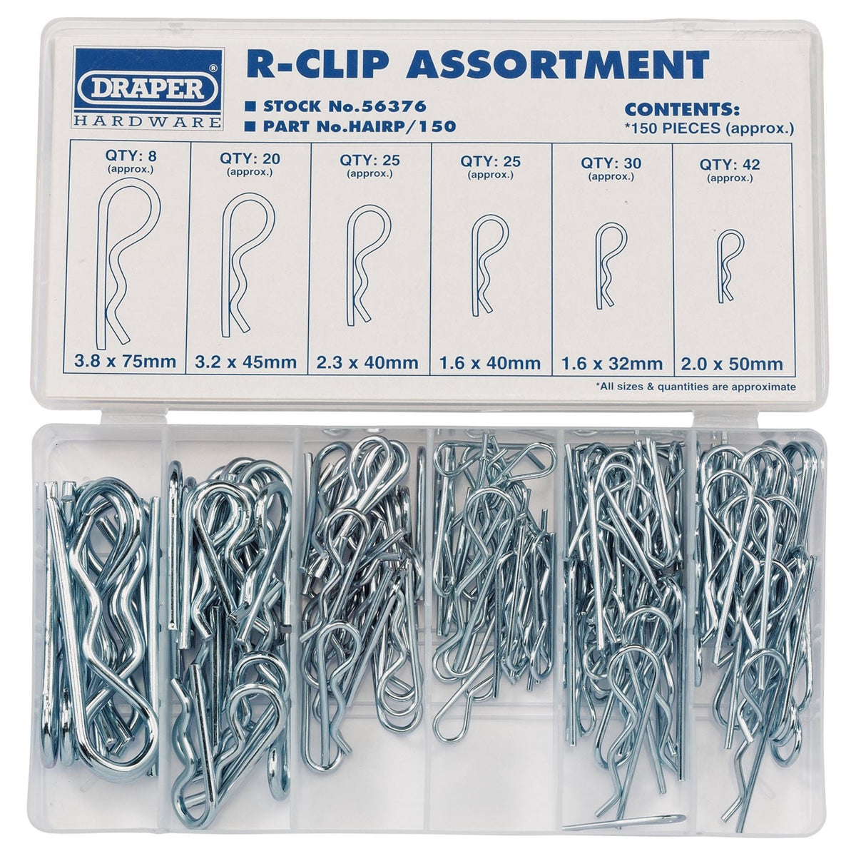Draper R-Clip Assortment (150 Piece) 56376 White Rose Tools