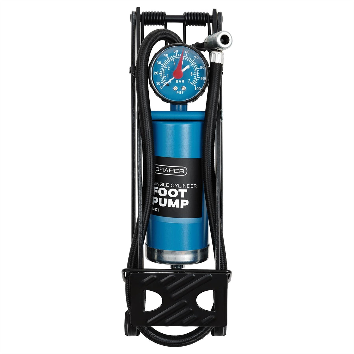 Draper Single Cylinder Foot Pump with Pressure Gauge 14172 White Rose Tools