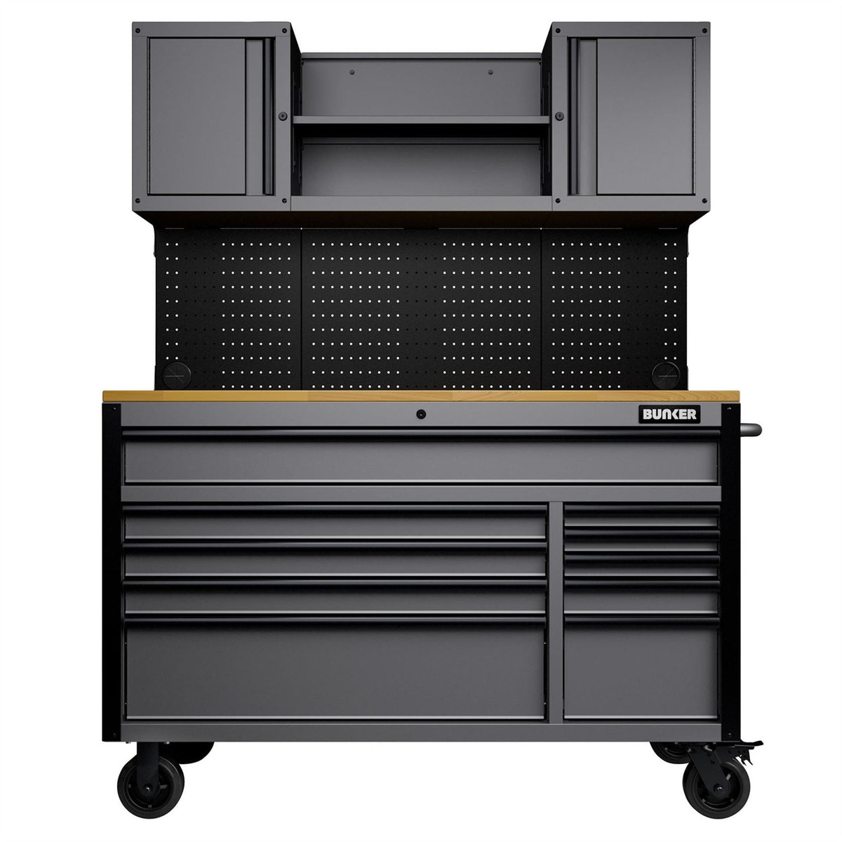 BUNKER 10 Drawer Roller Workstation with Workbench 56" Light Grey 27360 White Rose Tools