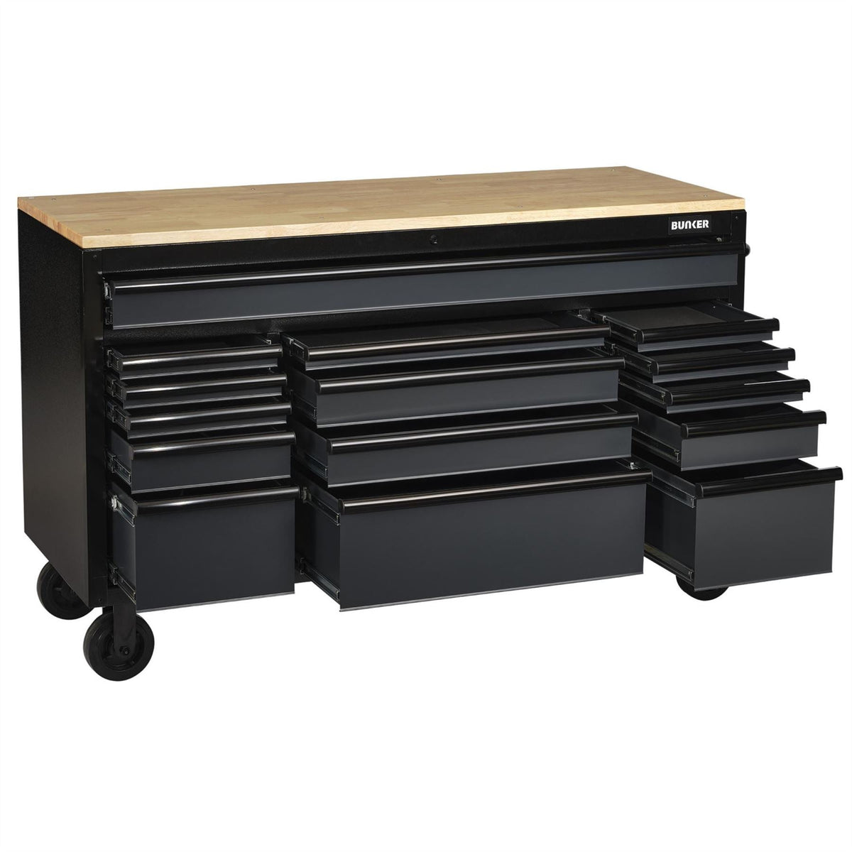 BUNKER 15 Drawer Workbench Roller Tool Cabinet 61" Grey 27225 White Rose Tools