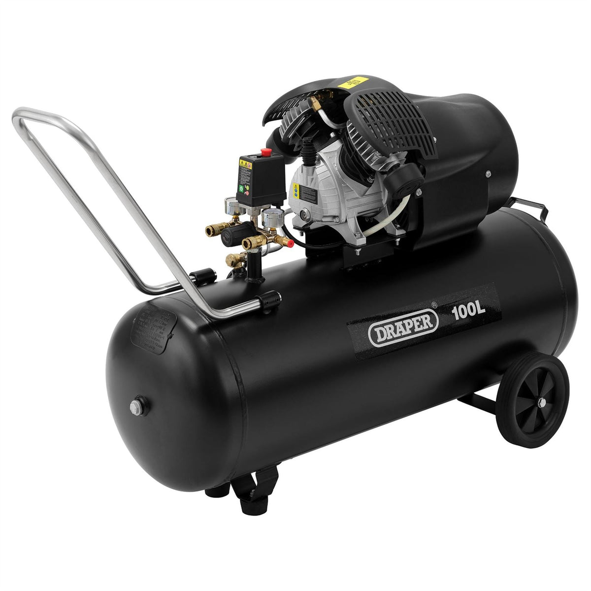 Draper 230V 100L Direct Drive V-Twin Air Compressor 2.2kW/3HP 65396 White Rose Tools