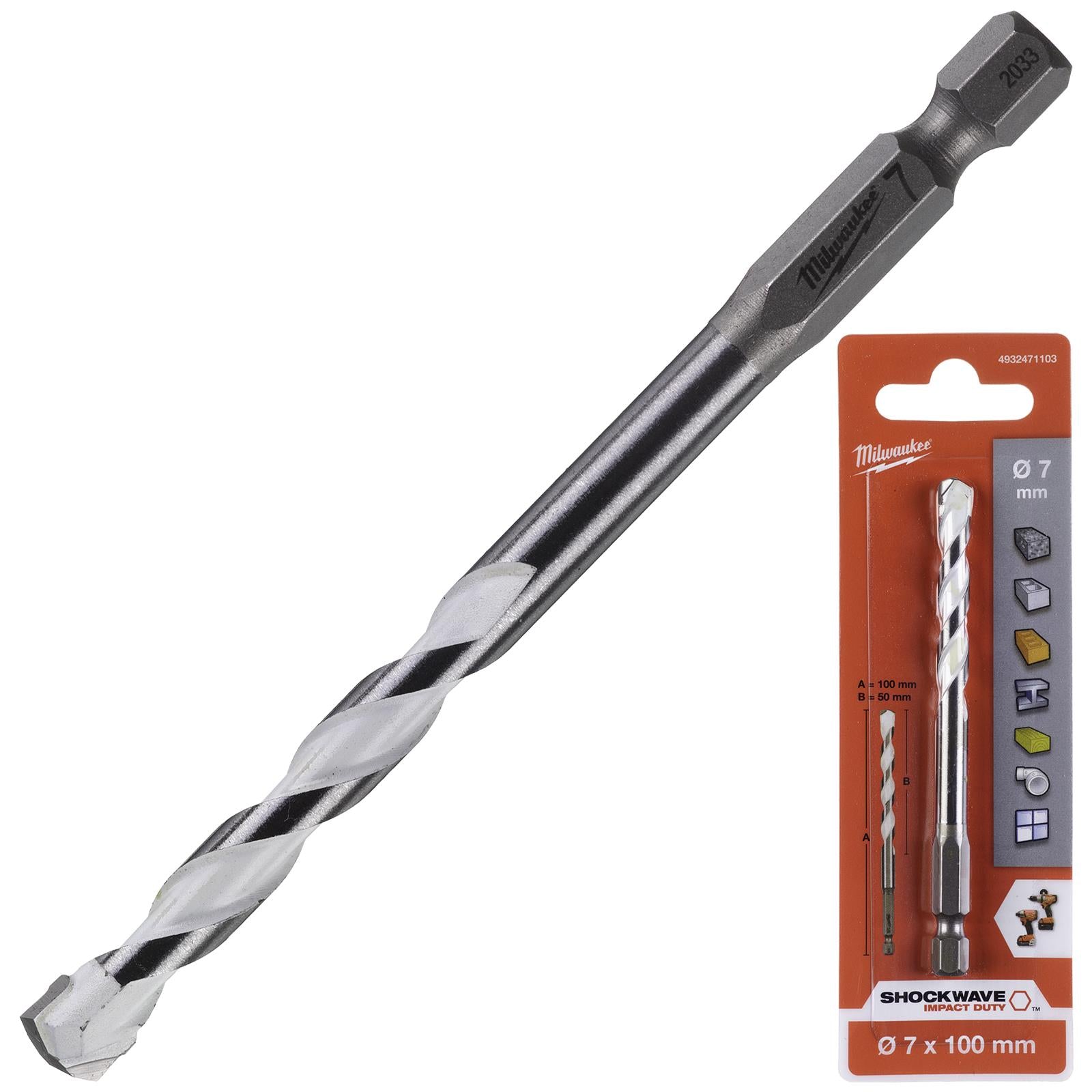 Milwaukee Multi Material Drill Bits Impact Rated TCT for Wood Metal Masonry