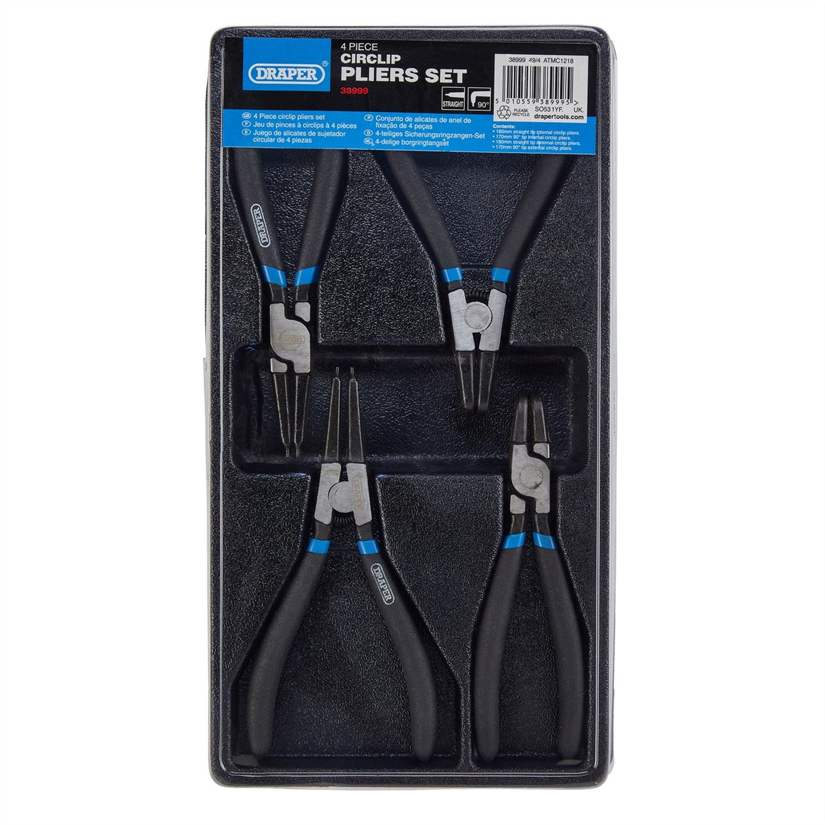 Draper Internal and External Circlip Pliers Set (4 Piece) 38999 White Rose Tools