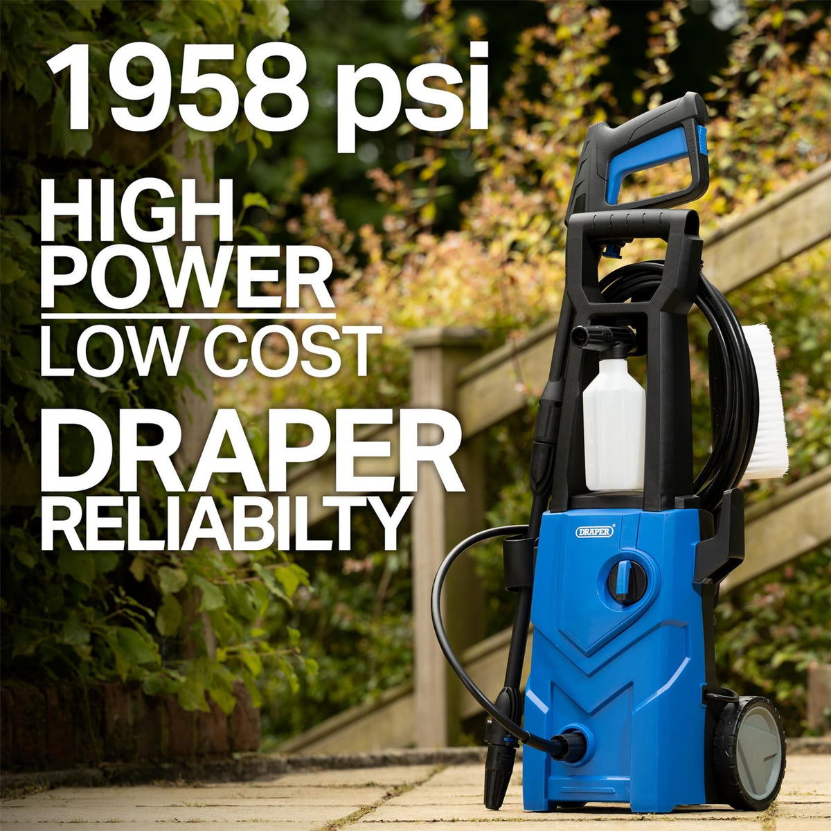 Draper 230V Pressure Washer 1600W 135bar 98676 White Rose Tools