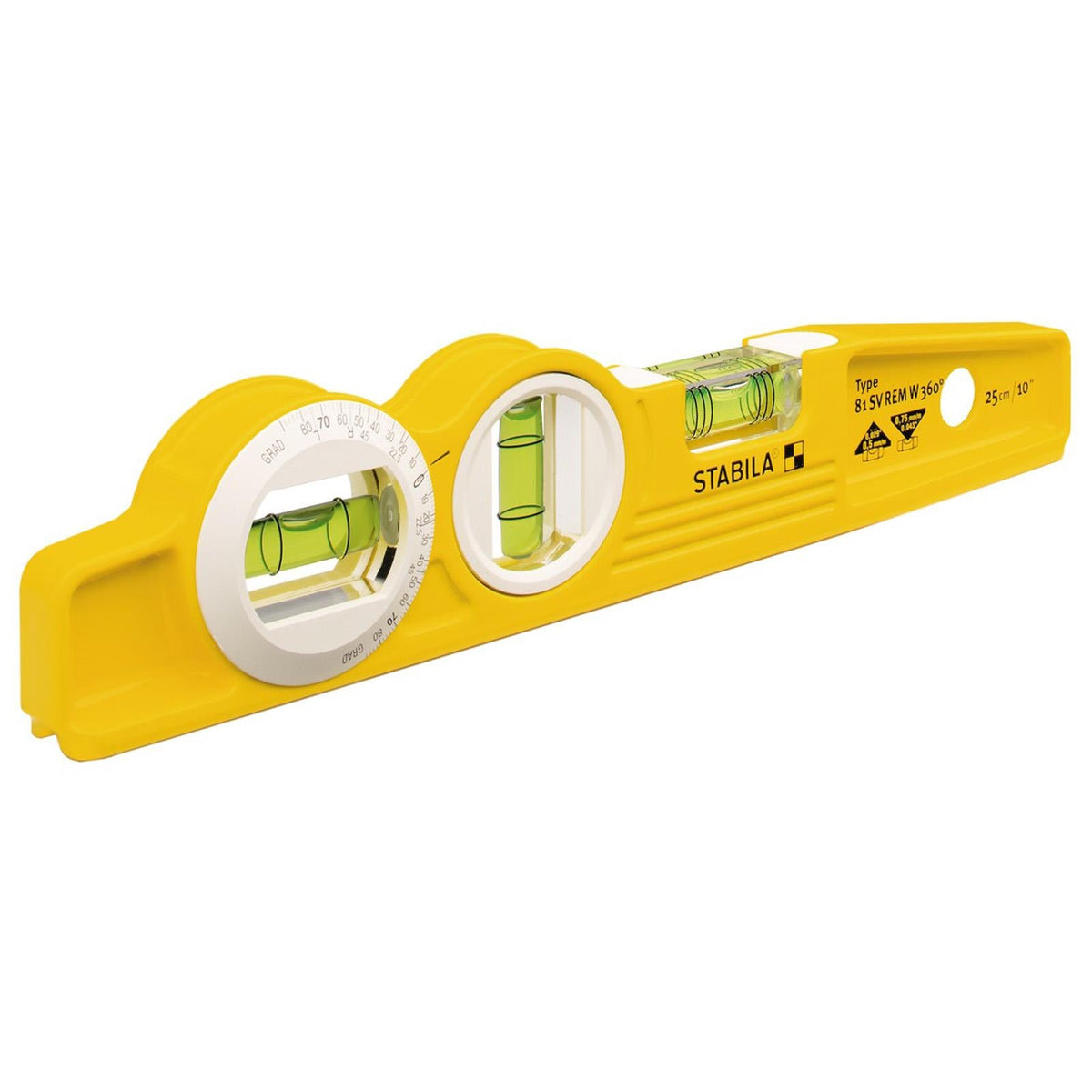 STABILA Torpedo Spirit Level 25cm with Belt Pouch Type 81 SV REM W360 16670 White Rose Tools