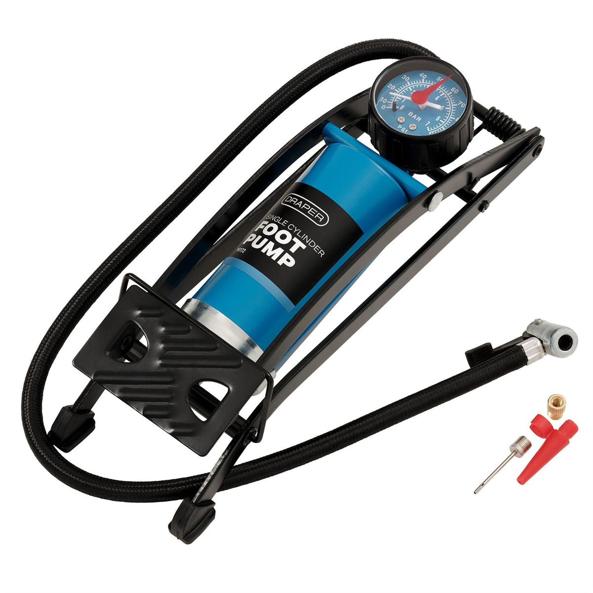 Draper Single Cylinder Foot Pump with Pressure Gauge 14172 White Rose Tools