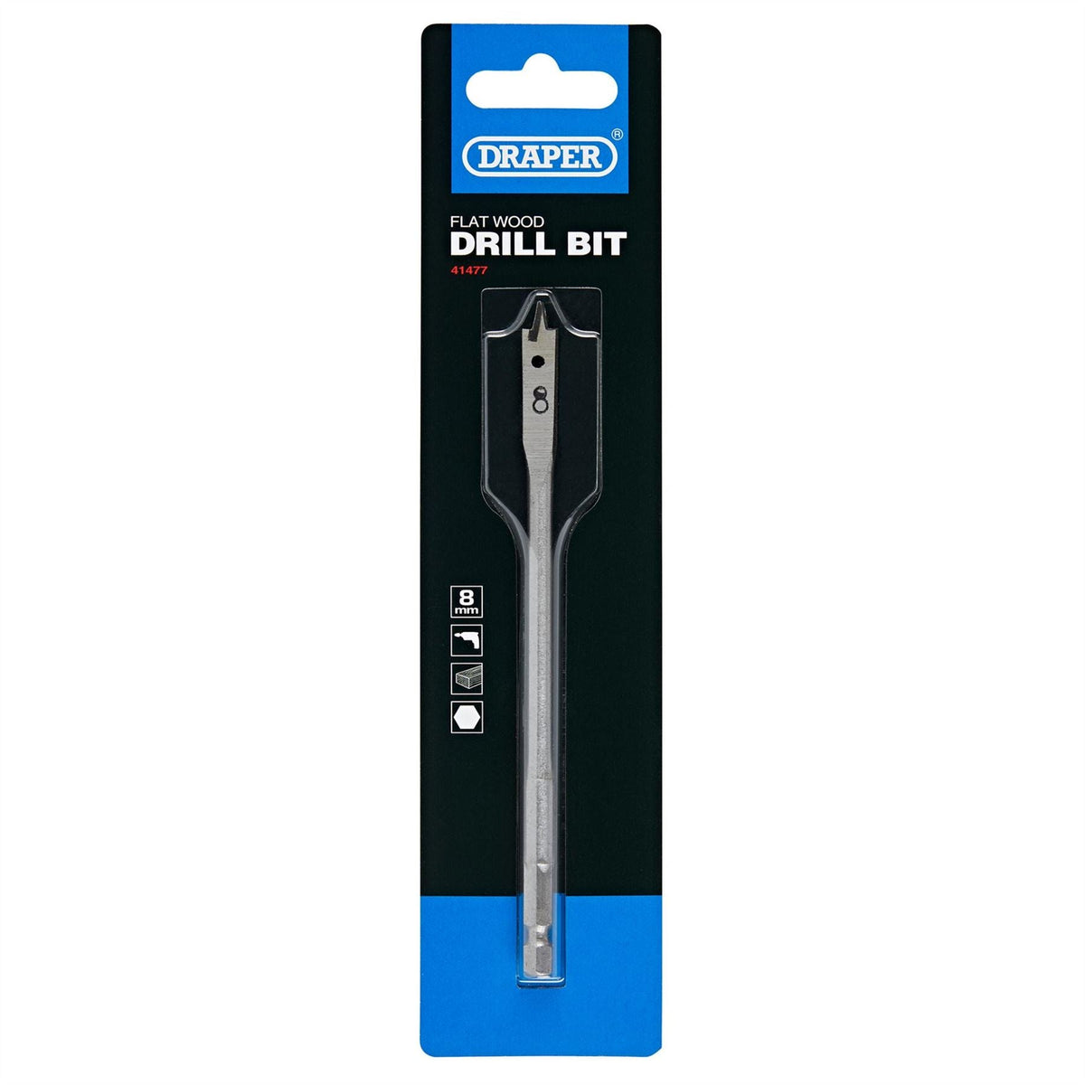 Draper Flat Wood Drill Bit 8 x 152mm 41477 White Rose Tools