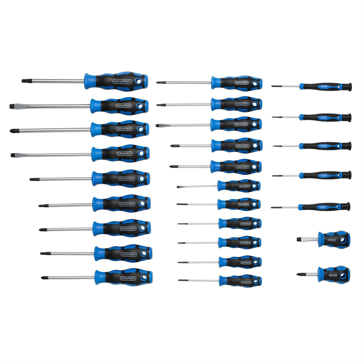 Draper Soft Grip Screwdriver Set in Full Drawer EVA Insert Tray (27 Piece) 63406 White Rose Tools