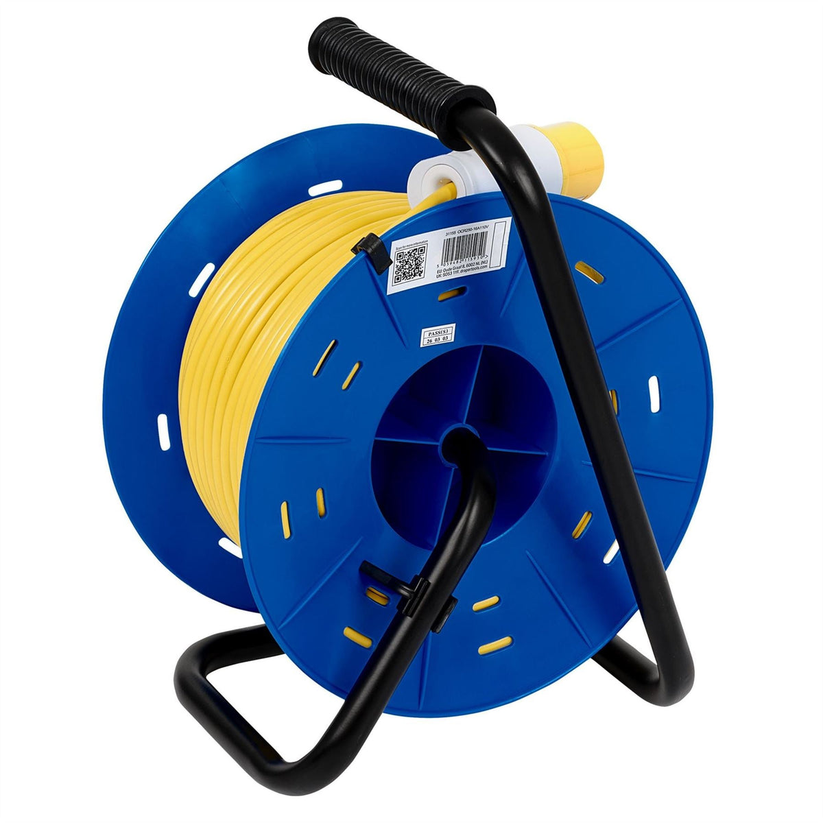 Draper 16A 110V 2 Socket Open Cable Reel 50m 31155 White Rose Tools