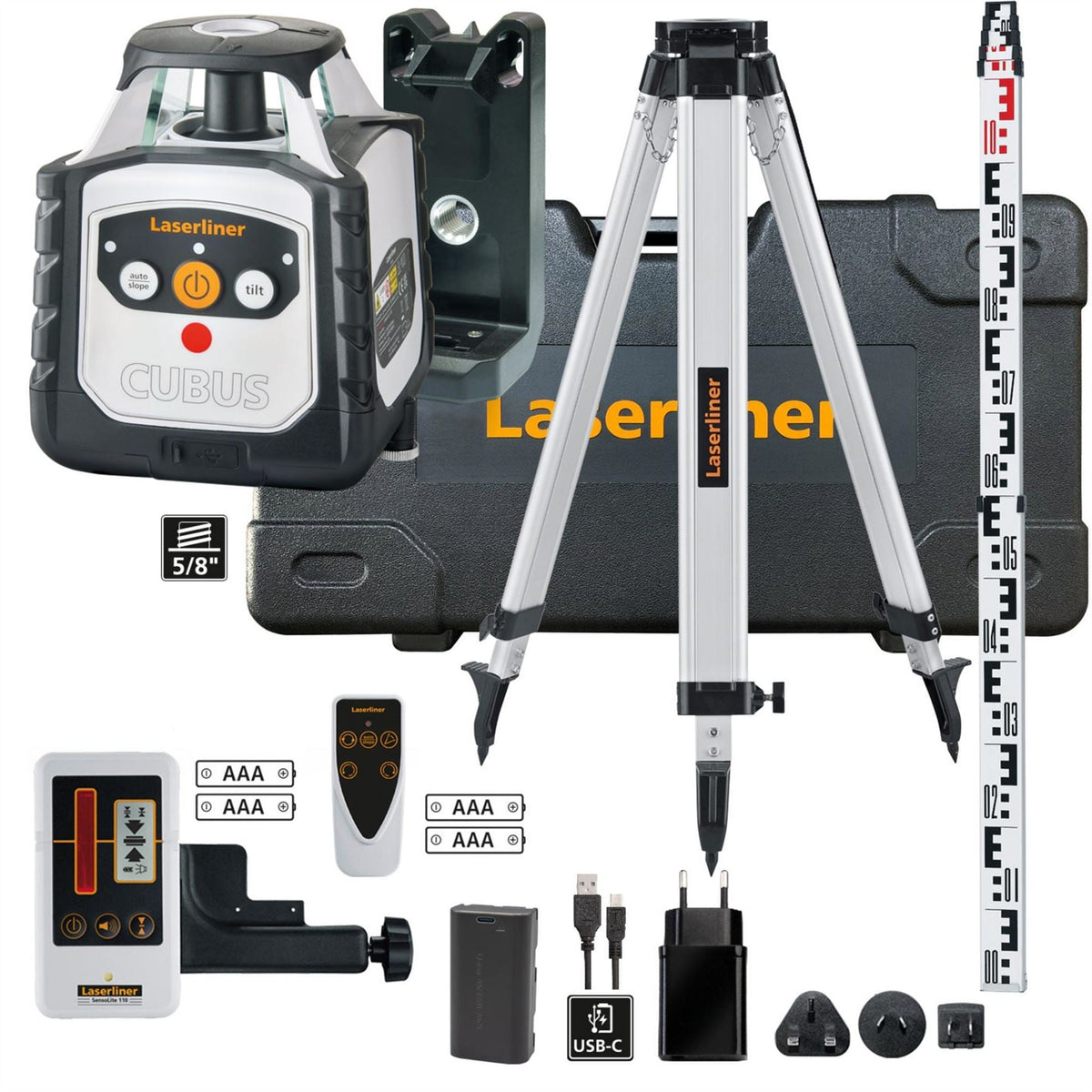 Laserliner 052.325A Cubus 110 S Set Fully Automatic Rotating Laser 150cm 32173 White Rose Tools