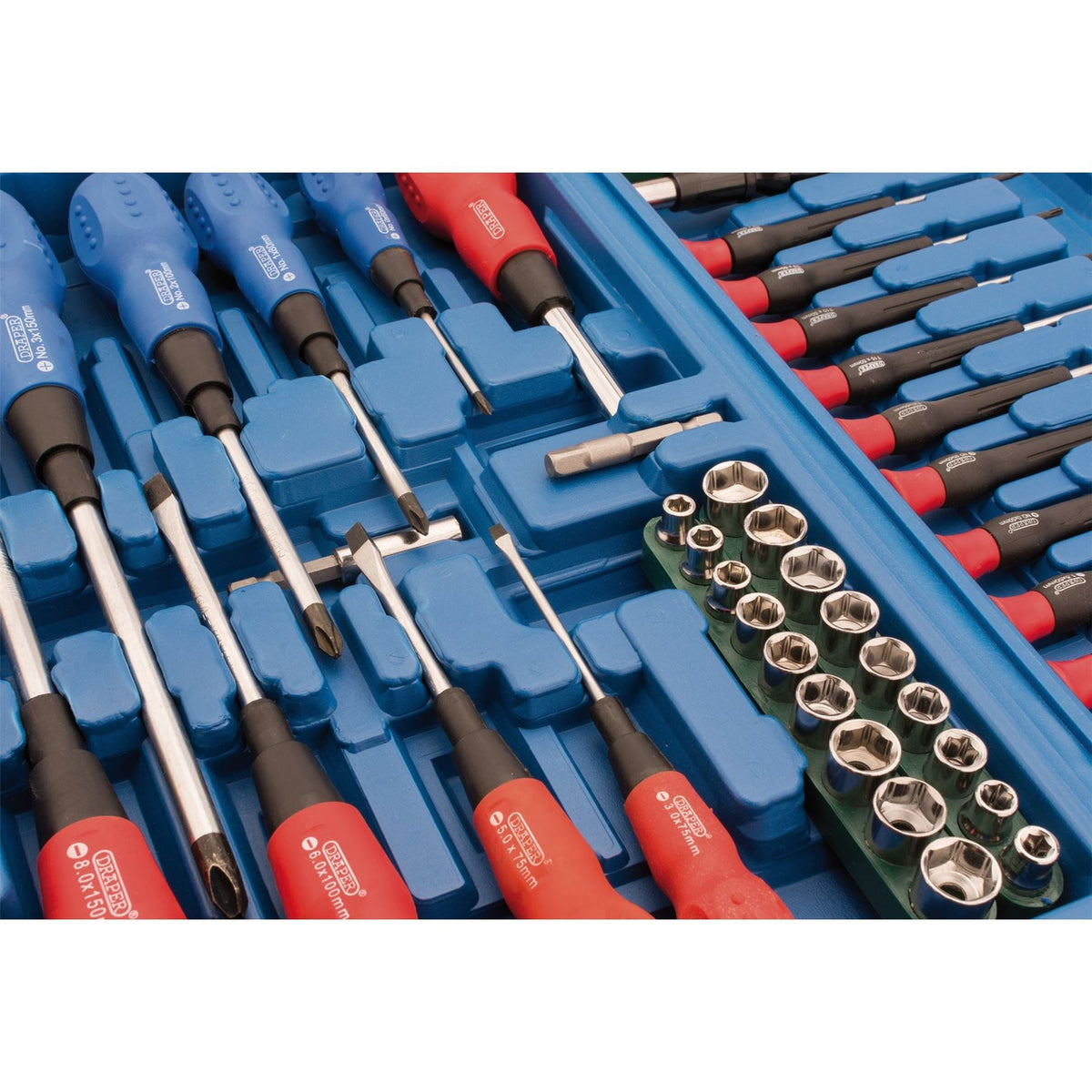 Draper Screwdriver Socket and Bit Set Blue (70 Piece) 40850 White Rose Tools