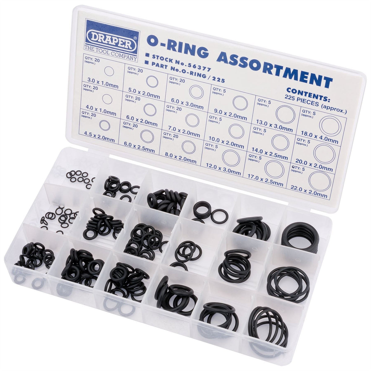 Draper O-Ring Assortment (225 Piece) 56377 White Rose Tools